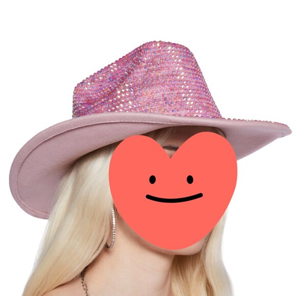 Dolls Kill Pink Rhinestone Bling Rhinestone Cowboy Cowgirl Hat Rodeo Party Fun
